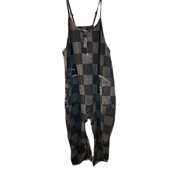 Rags Women’s Tank Romper Black Denim Check Size (L) NWT Snapless Jumpsuit - Picture 5 of 10